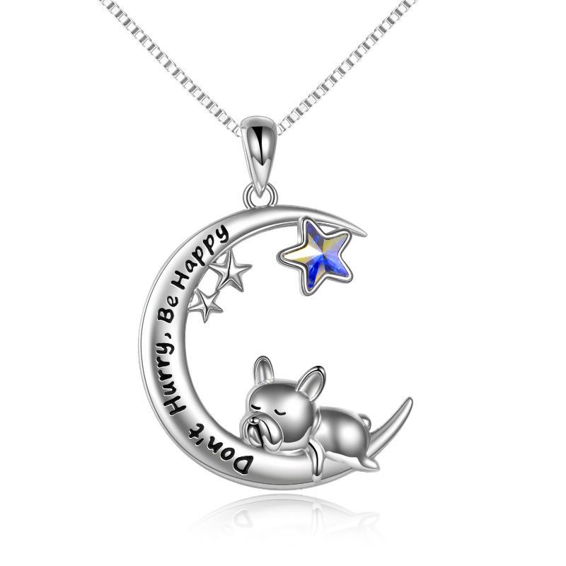 Sterling Silver French Bulldog Moon Pendant Necklace Jewellery Gifts for Women Girls Sterling Silver French Bulldog Moon Pendant Necklace Jewellery Gifts for Women Girls